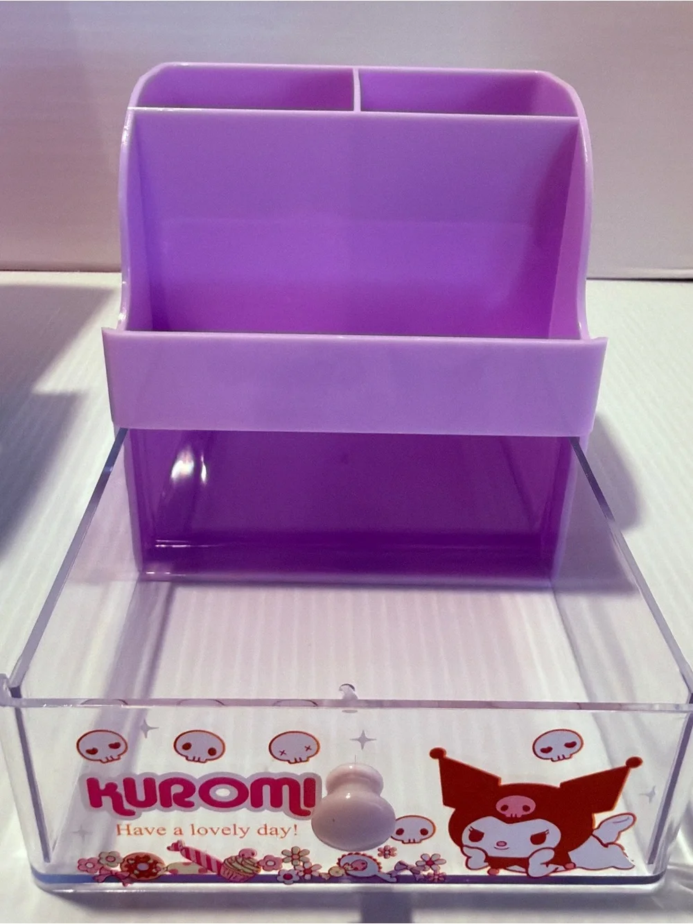 Sanrio Kuromi Desk Organizer Mini Drawer Makeup Brush Pen Holder Purple Kawaii